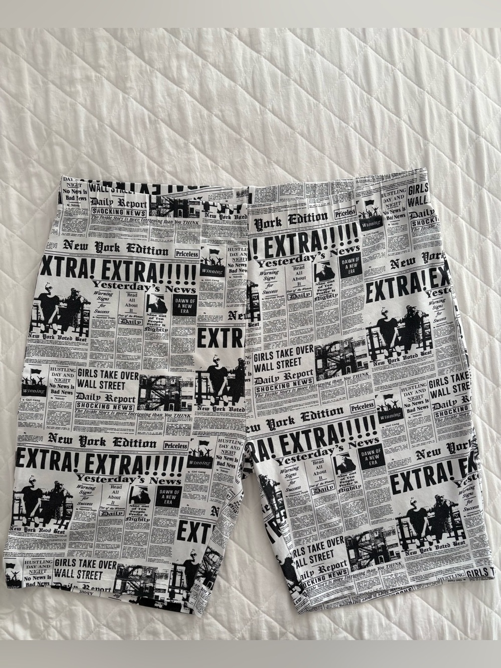 Forever 21 White & Black Newspaper Print Biker Shorts